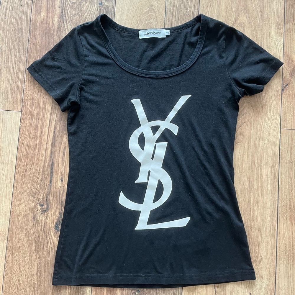 Yves Saint Laurent Black Tee with White Logo